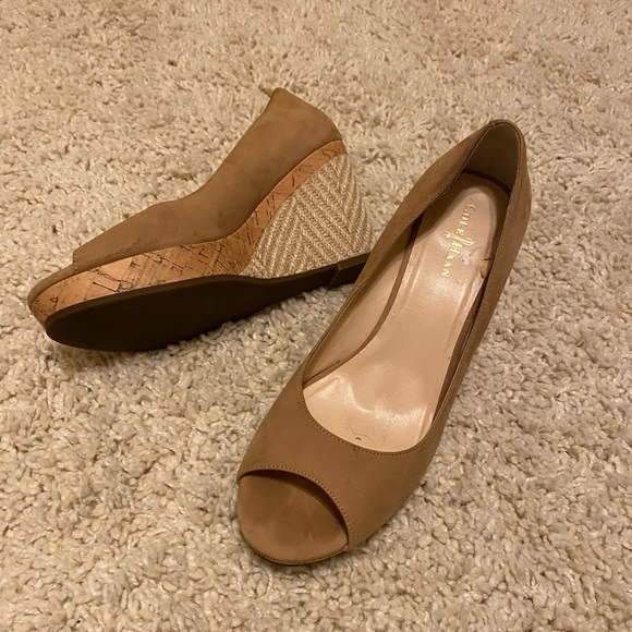 Cole Haan cork wedge nude tan platform heel size 7 - Picture 2 of 3